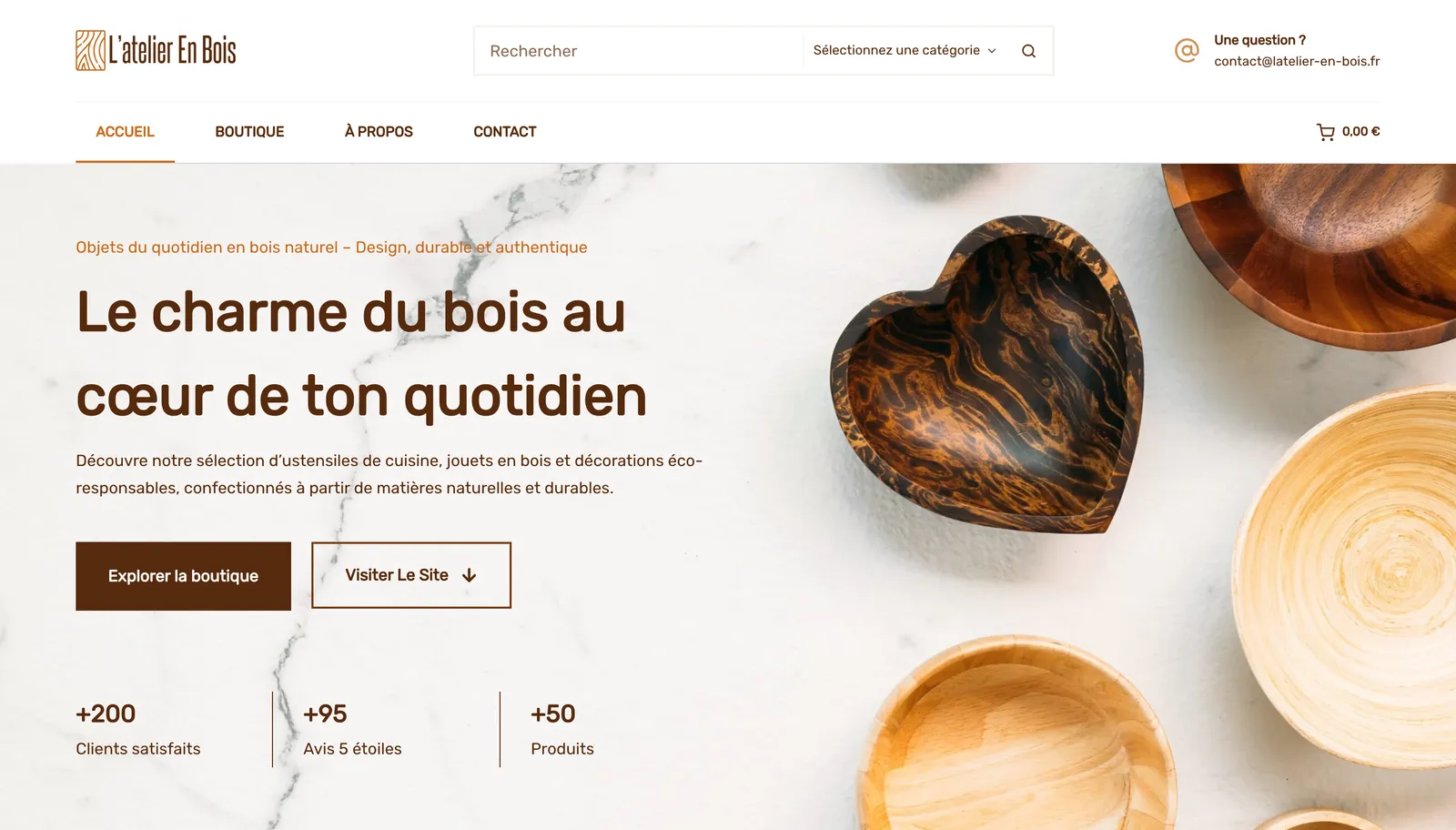 Page d'accueil du site L'Atelier en Bois sur ordinateur