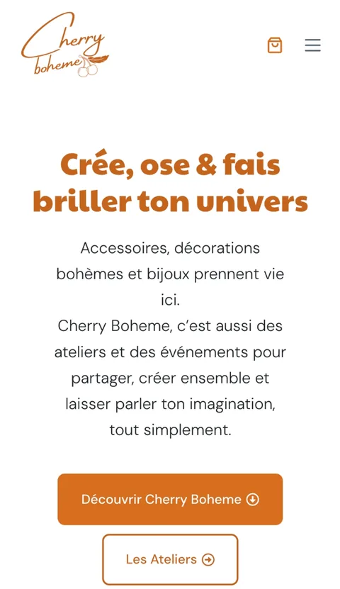 Version mobile du site Cherry Bohème