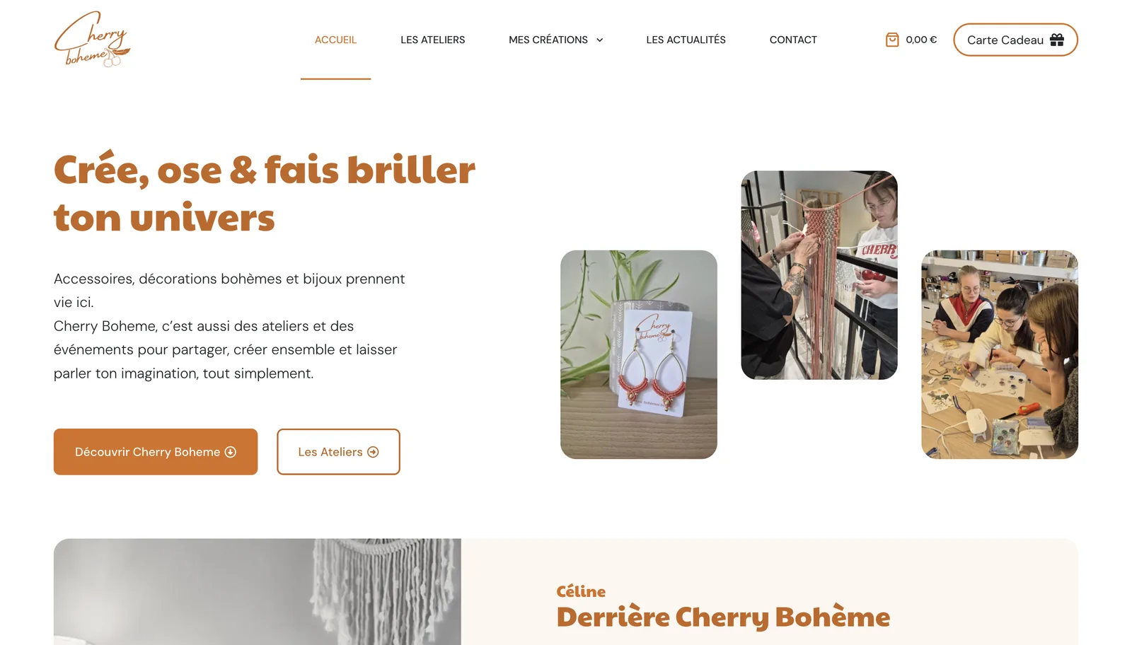 Page d'accueil du site Cherry Bohème sur ordinateur