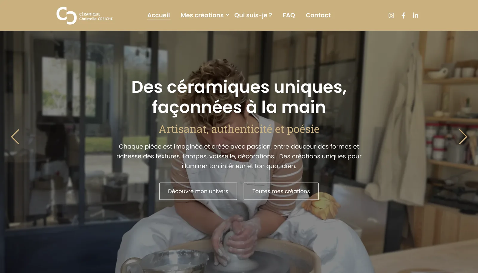 Page d'accueil du site Christelle Créations Céramique sur ordinateur