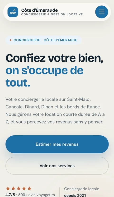 Version mobile du site Conciergerie Côte d'Émeraude