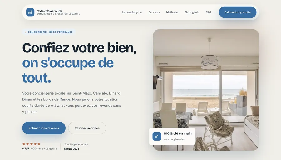Page d'accueil du site Conciergerie Côte d'Émeraude