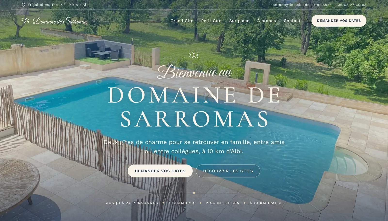 Page d'accueil du site Domaine de Sarromas sur ordinateur