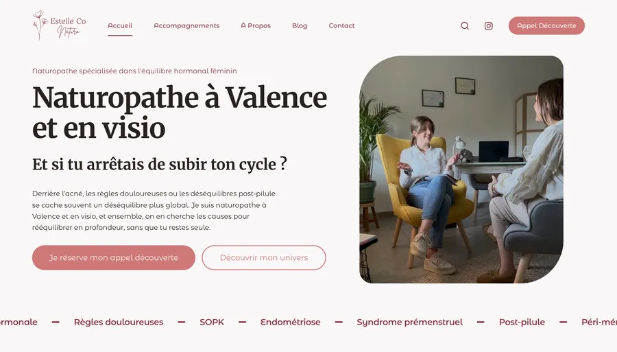 Page d'accueil du site Estelle Co Naturo