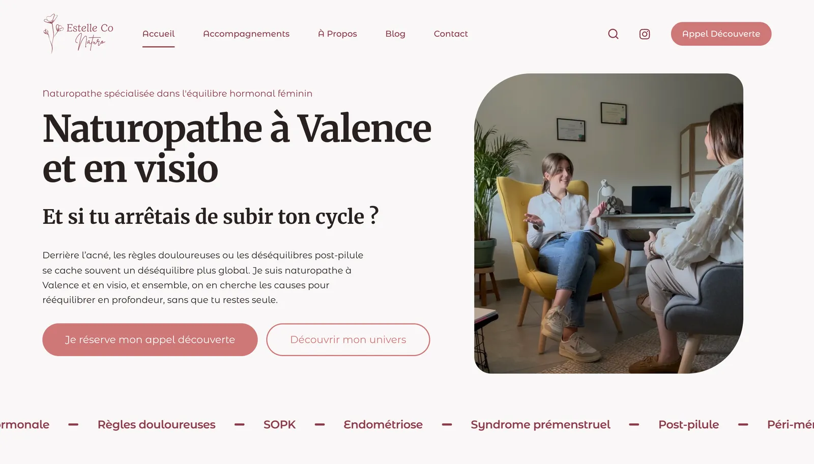 Page d'accueil du site Estelle Co Naturo sur ordinateur