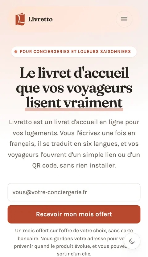 Version mobile du site Livretto