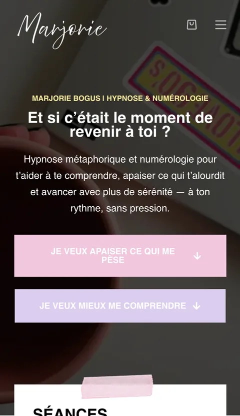 Version mobile du site Marjorie Bogus