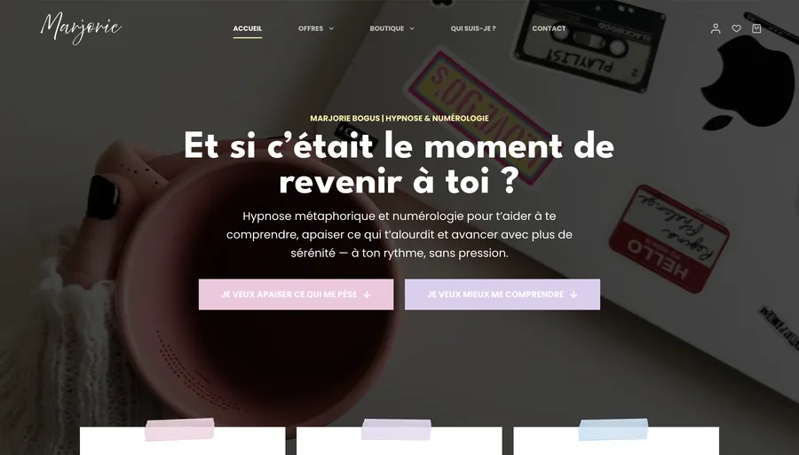 Page d'accueil du site Marjorie Bogus