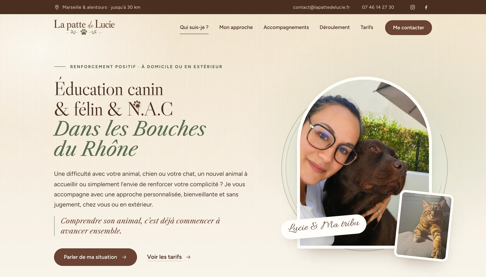 Page d'accueil du site La Patte de Lucie sur ordinateur