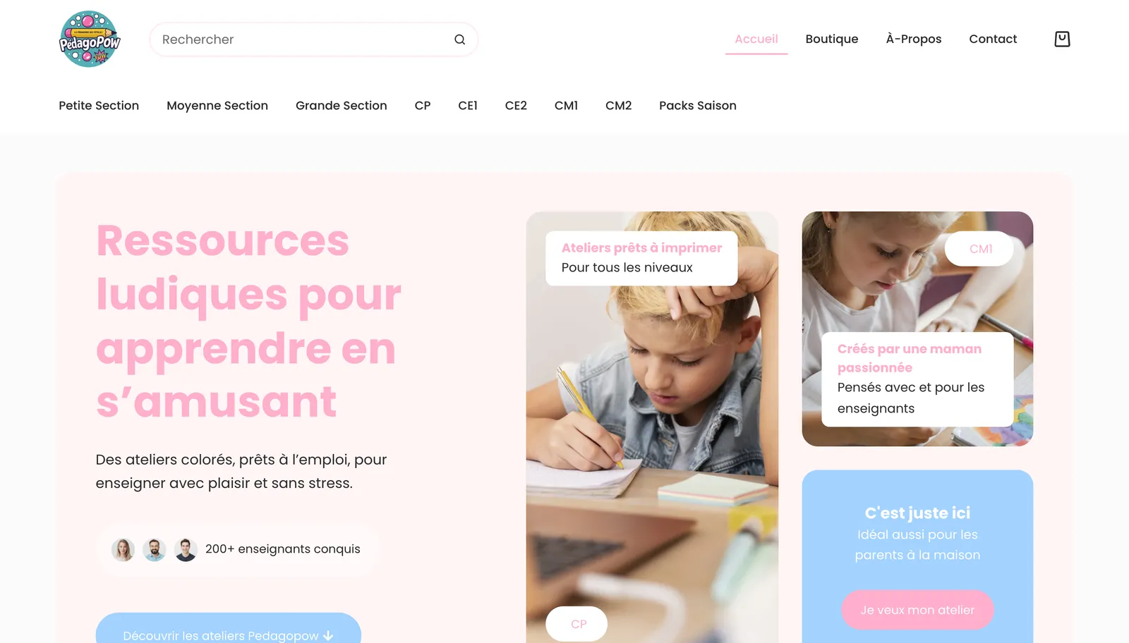 Page d'accueil du site Pedagopow sur ordinateur