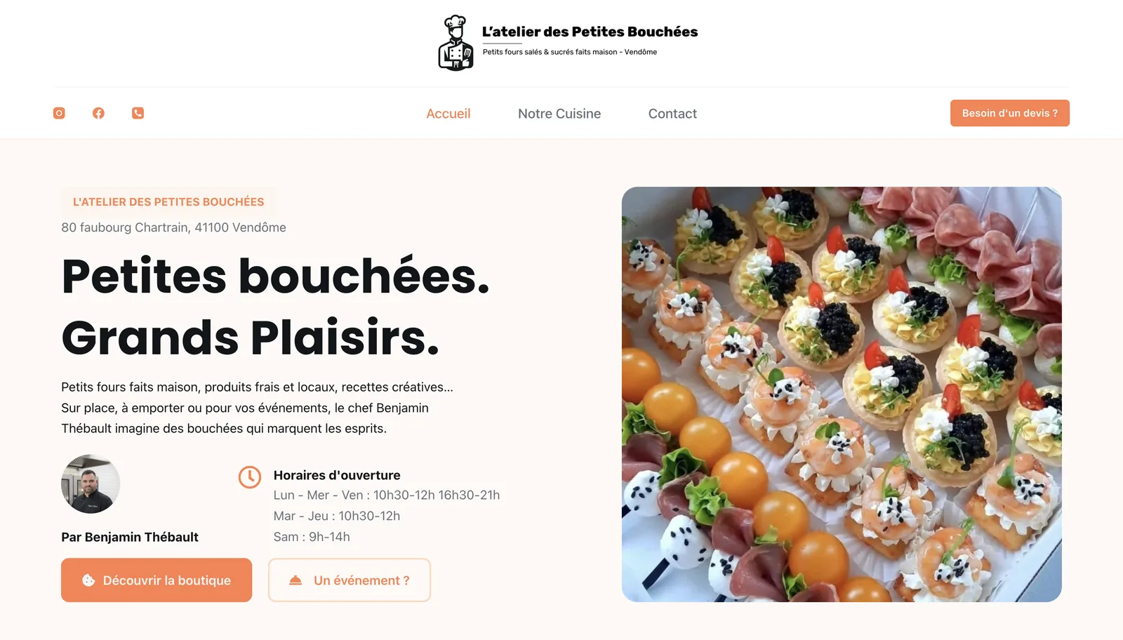 Page d'accueil du site L'Atelier des Petites Bouchées sur ordinateur