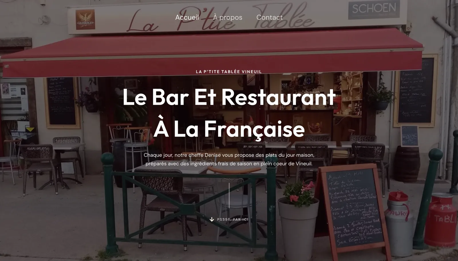Page d'accueil du site La P'tite Tablée sur ordinateur