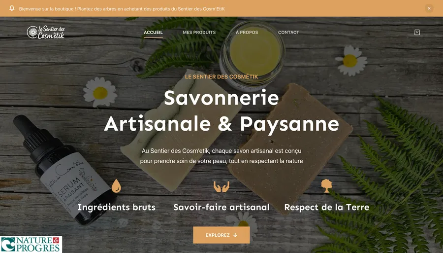 Page d'accueil du site Le Sentier des Cosm'Etik
