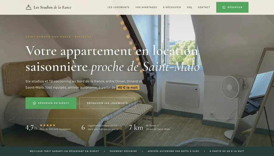 Page d'accueil du site Studios de la Rance
