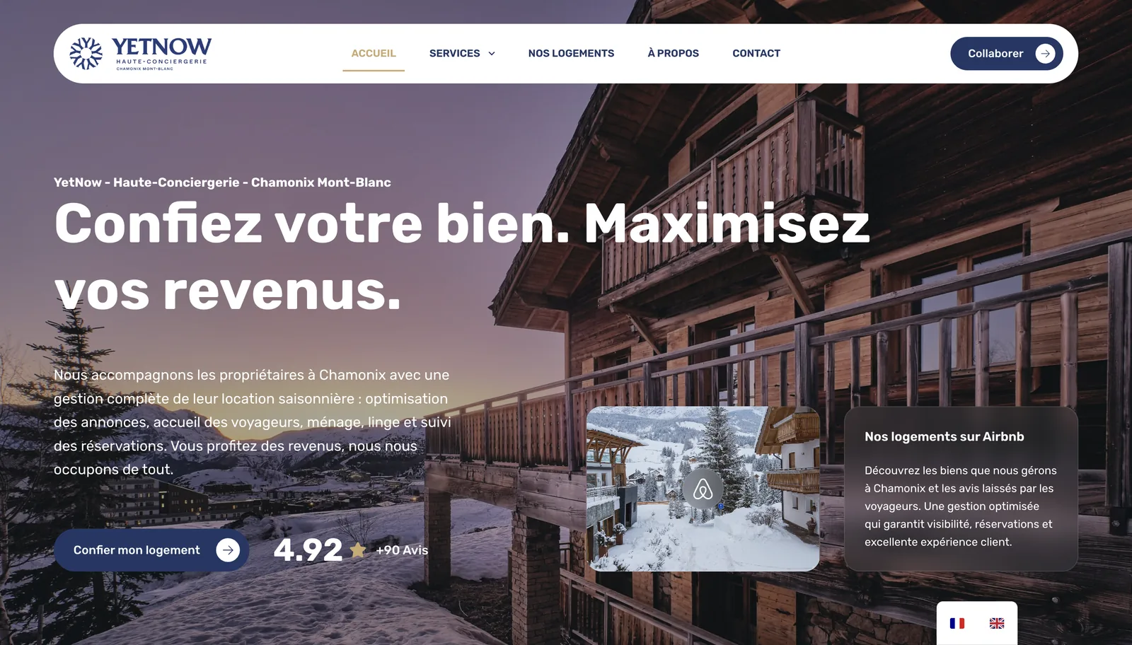 Page d'accueil du site YetNow sur ordinateur
